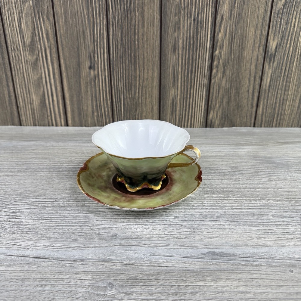 Antique 1904 Haviland Limoges France Hand Painted Footed Cup Saucer Signed